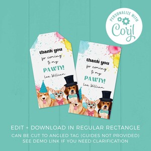 Dog Party Favor Tag, Chihuahua puppy pawty printable gift tag | Editable Birthday thank you card, DIY party template, instant download D02 image 3