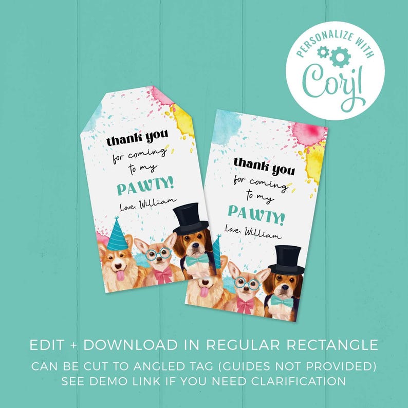 Dog Party Favor Tag, Chihuahua puppy pawty printable gift tag | Editable Birthday thank you card, DIY party template, instant download D02 image 3