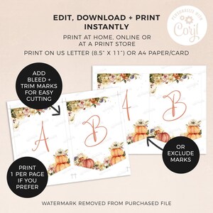 Fall Party Banner, editable template | Pumpkin Autumn flowers, custom printable sign | Gold Thanksgiving flag bunting INSTANT DOWNLOAD F02 image 4