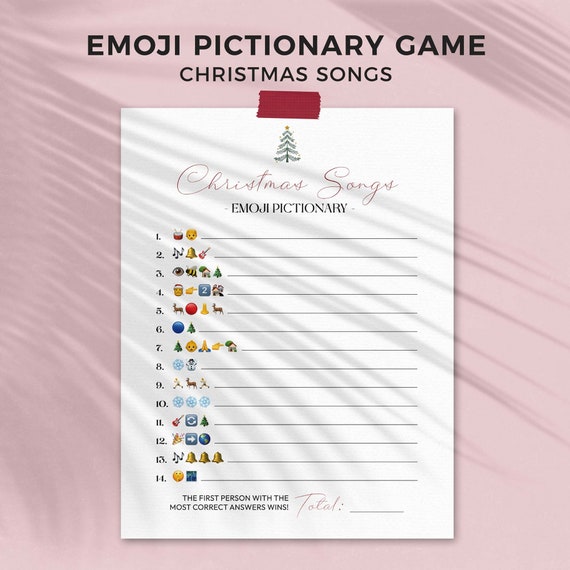 Christmas Printable Game, Emoji Pictionary Songs | Modern minimalist kids or family quiz, office party holiday activity INSTANT DOWNLOAD M02 Il_570xn