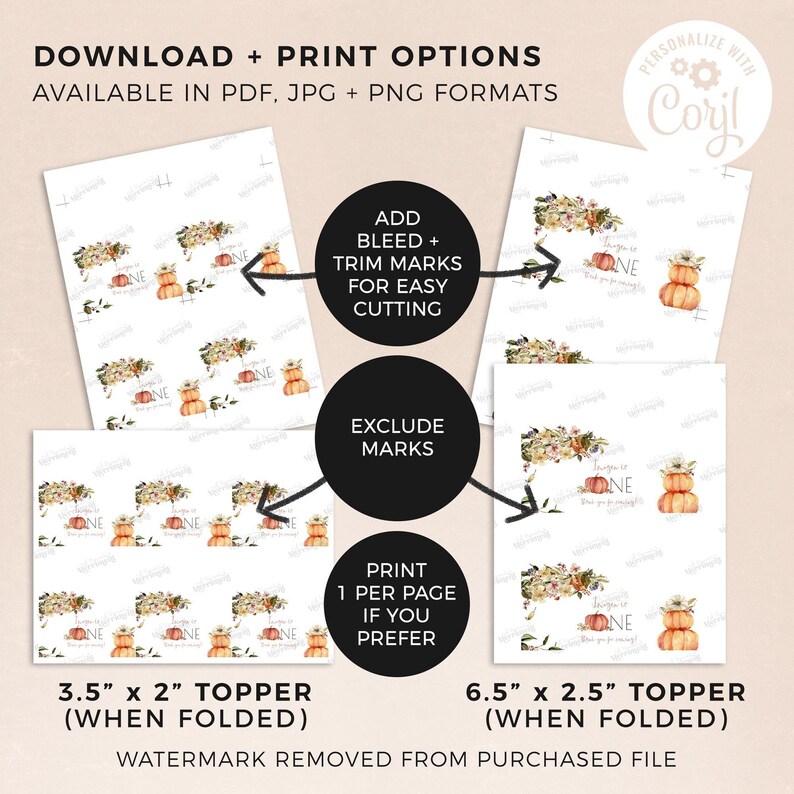 Fall First Birthday Favor Bag Topper Cards, editable printable | Thanksgiving pumpkin candy treat template, party gift INSTANT DOWNLOAD F02 image 5