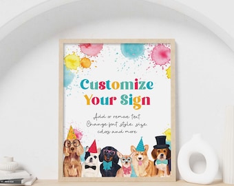 Lets Pawty Editable Birthday Party Welcome Sign | Custom puppy dog printable table decor for boy or girl, Come sit stay instant download D02