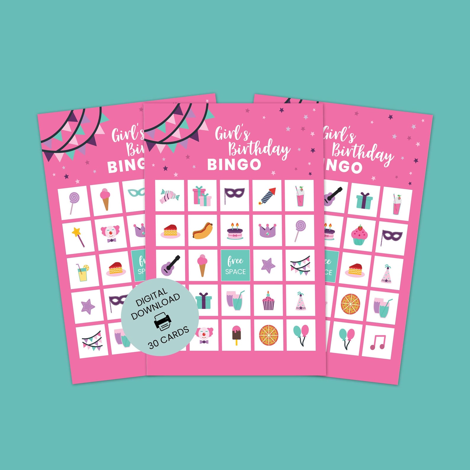GIRL'S BIRTHDAY BINGO Party Game Kids Printable 30 | Etsy