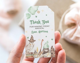 Witch + Wizard Favor Tag editable printable | Magic spells Birthday custom thank you card, magician party DIY template, instant download W02