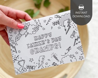 Happy Father's Day Gramps Printable Coloring Father's Day Card | DIY kids classroom craft activity gift for grandfather INSTANT DOWNLOAD F01