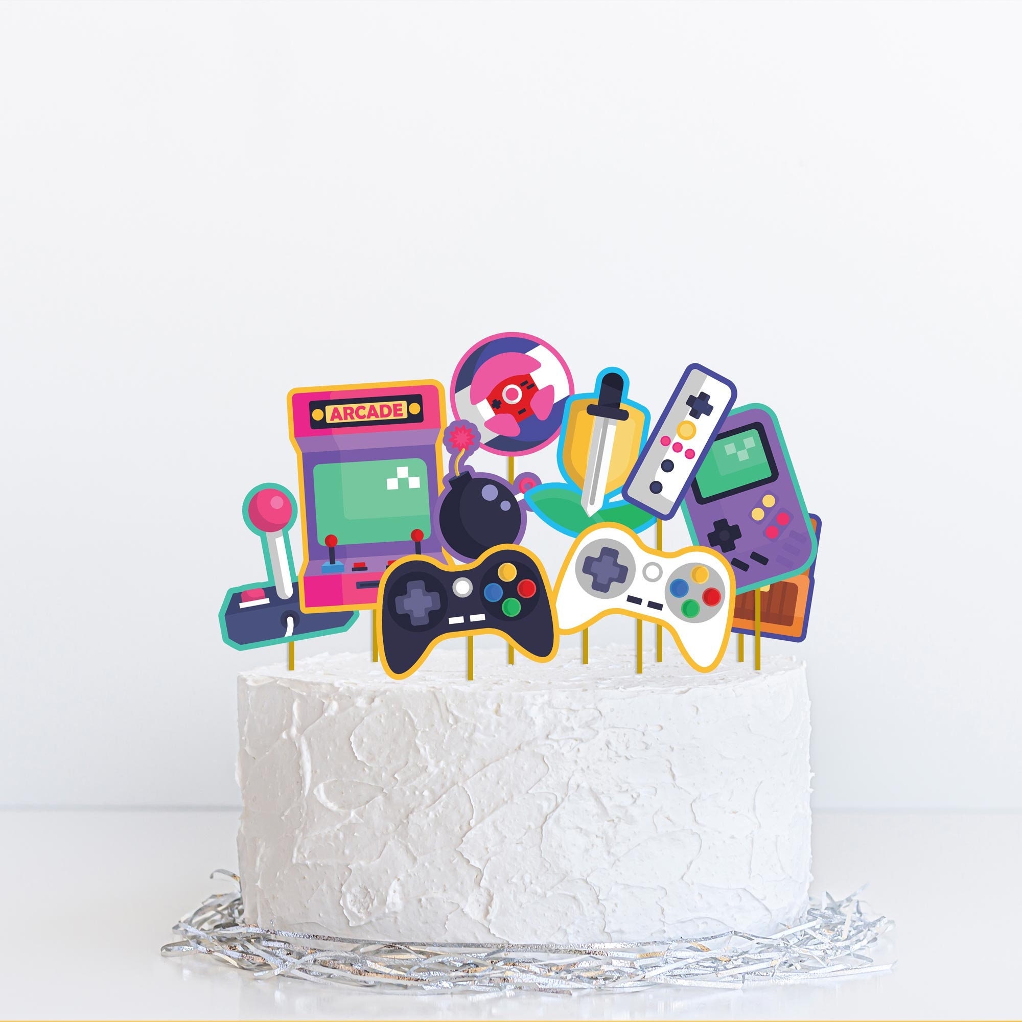  Video Game Cake Topper, Mining Theme Happy Birthday