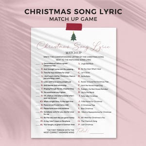 Printable Christmas Song Lyric Match Up Game | Xmas music quiz for kids or family, holiday office party activity INSTANT DOWNLOAD M02