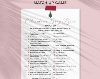 Printable Christmas Song Lyric Match Up Game | Xmas music quiz for kids or family, holiday office party activity INSTANT DOWNLOAD M02