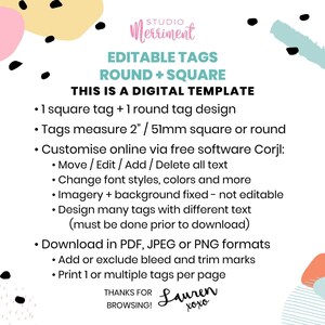 Editable Wizard Party Favor Tag, printable gift tag template | Magic school Birthday, owl lightning bolt thank you card Instant Download W02 immagine 5