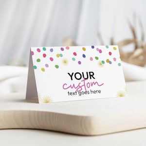 Rainbow Confetti Food Tents, editable printable | Table sign place card DIY template, colorful gold sun party decor INSTANT DOWNLOAD C06