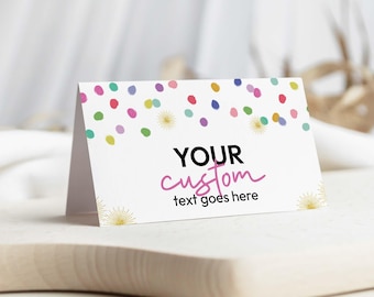 Rainbow Confetti Food Tents, editable printable | Table sign place card DIY template, colorful gold sun party decor INSTANT DOWNLOAD C06