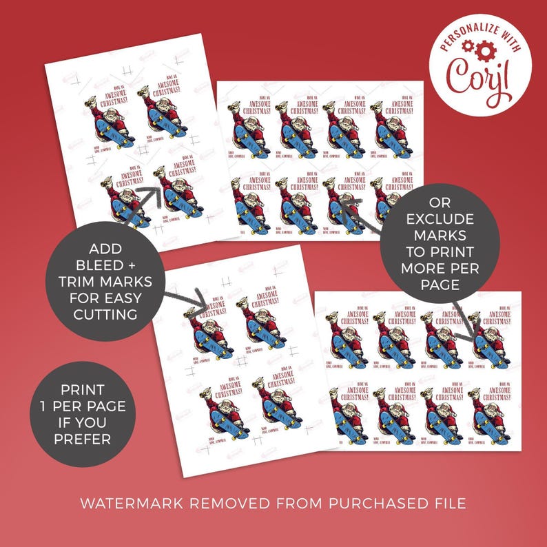 Etichetta regalo di Natale, Skateboard Cool Santa modificabile e stampabile / Etichetta di ringraziamento personalizzata per amici adolescenti, modello fai-da-te scaricabile istantaneamente C05 immagine 3
