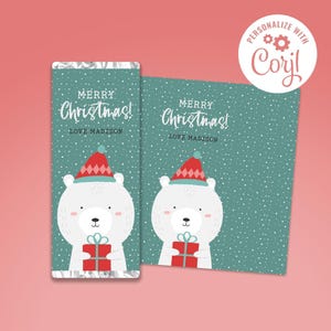 Christmas Chocolate Wrapper Bear cute animal instant download candy favor | Friend classmate custom thank you gift editable printable W01 image 2