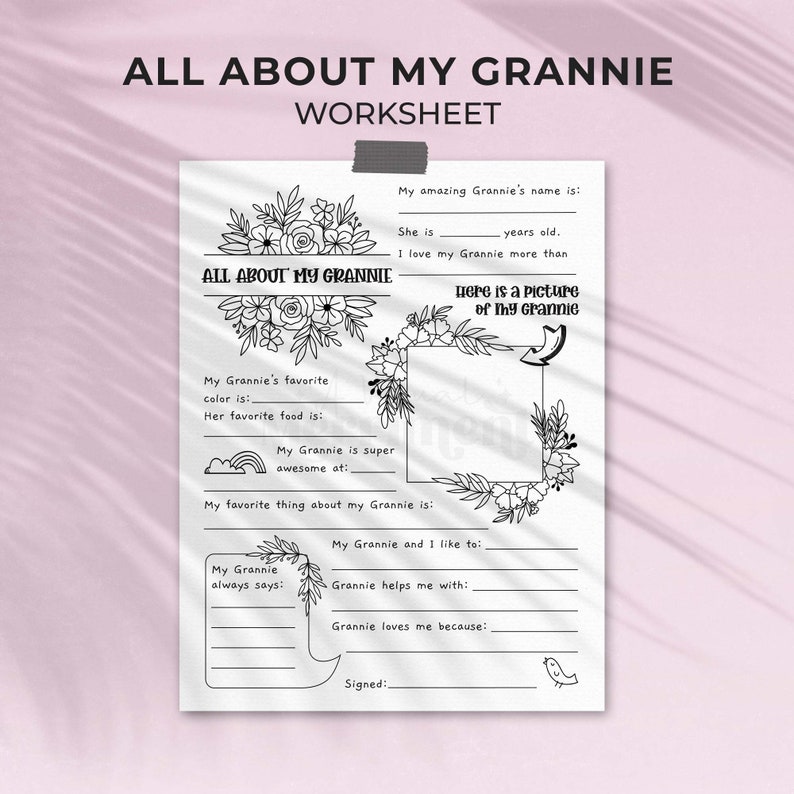 All About Grannie Mother's Day printable gift questionnaire Fill in the blank Gran gift, DIY kids classroom activity, INSTANT DOWNLOAD M01 image 1