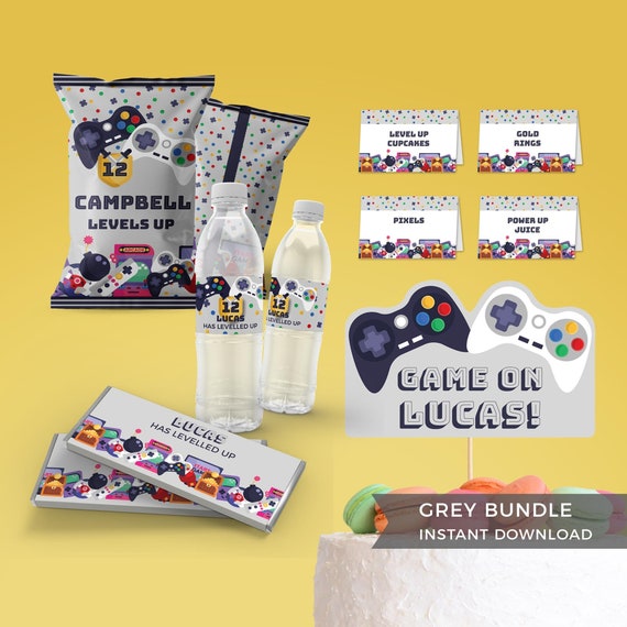 Gamer Party editable printable bundle | Retro arcade video gaming Birthday instant download | Chip Bag, Cake Topper, Food Tents, Favors G01 Il_570xn