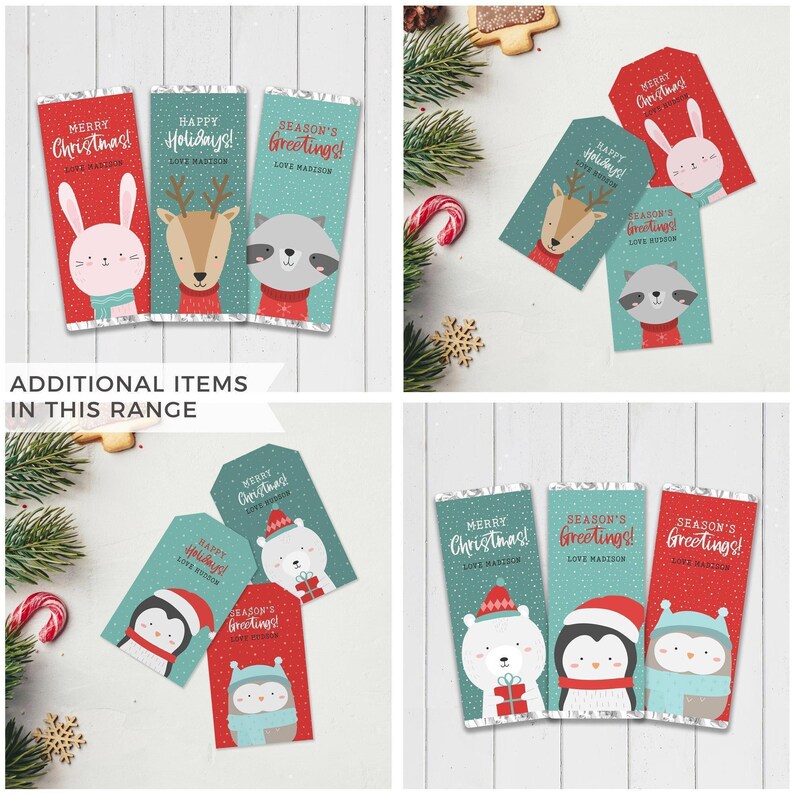 Christmas Gift Tag Printable Deer, editable instant download | Cute animal favor school friend classmate teacher | Custom DIY template W01 image 7