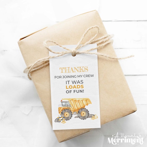 Construction Party Thank You Tag | Dump truck loads of fun boys Birthday favor card | Graphic as-is party gift tag INSTANT DOWNLOAD C03 Il_570xn