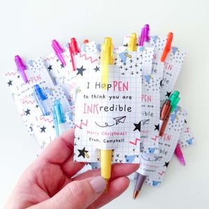 Editable Christmas Pen Holder Tag: I HapPEN To Think You Are INKredible | printable thank you card, pencil student gift INSTANT DOWNLOAD A03