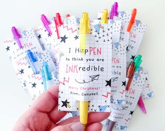 Editable Christmas Pen Holder Tag: I HapPEN To Think You Are INKredible | printable thank you card, pencil student gift INSTANT DOWNLOAD A03