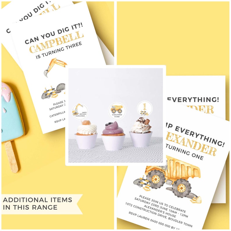 Digger Invitation Boys Construction Birthday Party Theme Excavator editable printable instant download, DIY watercolor party invite C03 image 10