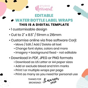 Witch + Wizard Water Bottle Label, owl editable printable | Magic Birthday party custom drink wrapper | DIY template Instant Download W02 image 4
