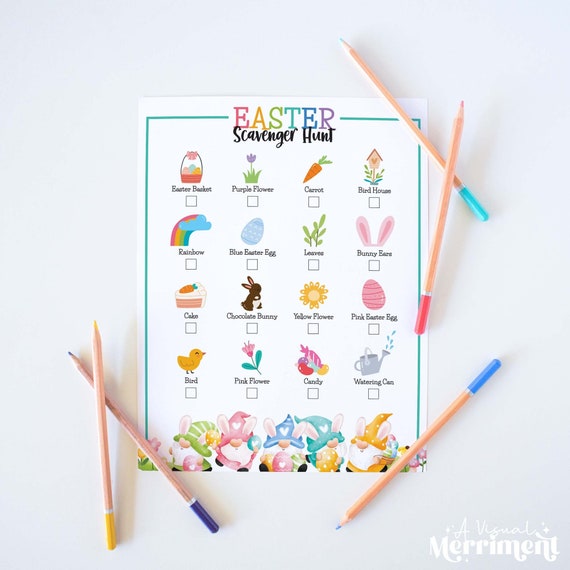 Gnome Easter Scavenger Hunt printable for kids, teens + adults | Easter treasure hunt, outdoor spring activity game INSTANT DOWNLOAD E04 Il_570xn