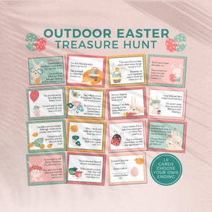 Tarjetas de búsqueda de huevos para niños imprimibles para la búsqueda del tesoro de Pascua al aire libre / Pistas de búsqueda del tesoro de Pascua + actividad de acertijo DESCARGA INMEDIATA E01