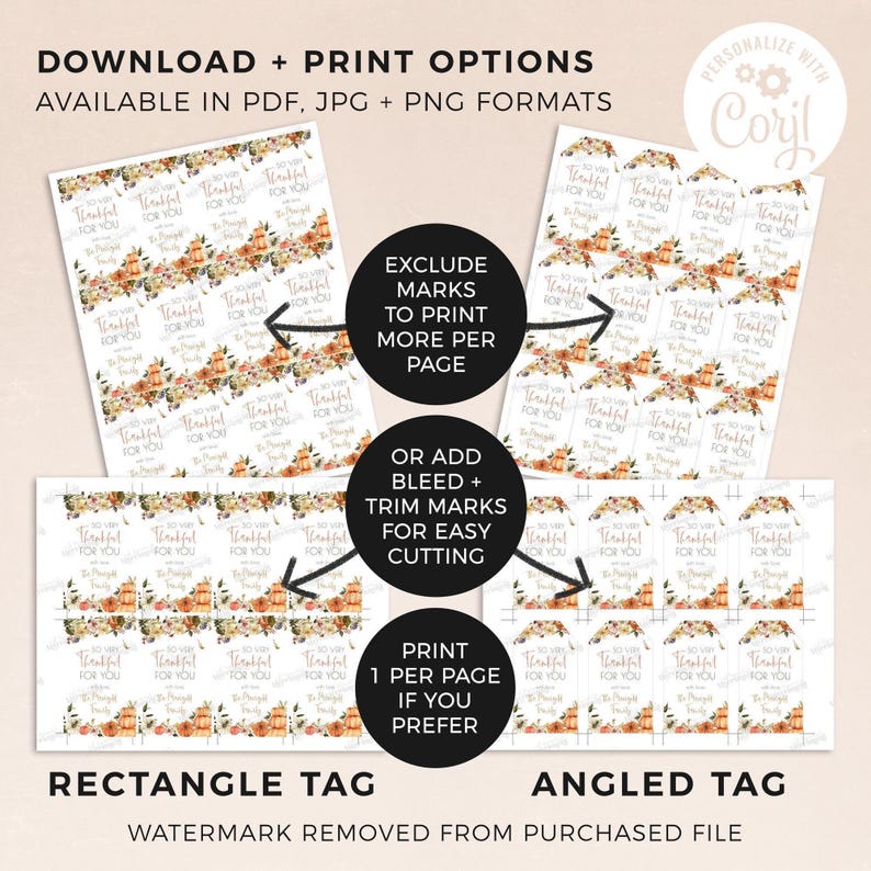 Thankful for You Favor Tag, Thanksgiving editable printable | Farmhouse Fall printable thank you gift tag, DIY template Instant Download F02 Bild 4