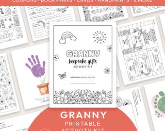 Kit de atividades para a vovó para imprimir | Lembrancinha de 18 páginas com desenhos para colorir, cartões, marcadores de livros e muito mais - DOWNLOAD INSTANTÂNEO M01