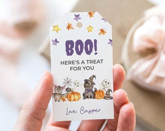 Halloween Favor Tags editable printable | Boo watercolor treat tag, party thank you card | Trick or Treat gift tag INSTANT DOWNLOAD H02