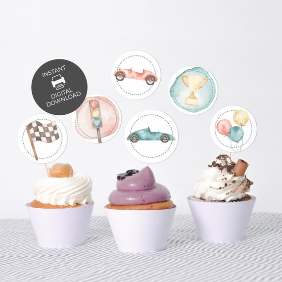 Race Car Cupcake Toppers Printable Boys Racing Birthday | Etsy
