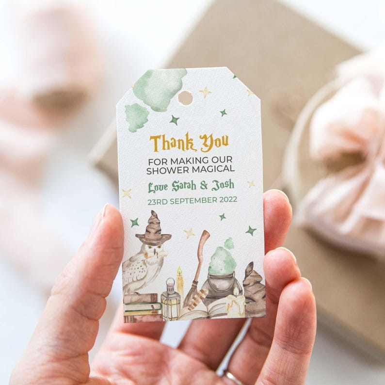Baby Shower Witch + Wizard Favor Tag editable printable | Magic custom thank you card, magician party DIY template, instant download W02 image 1
