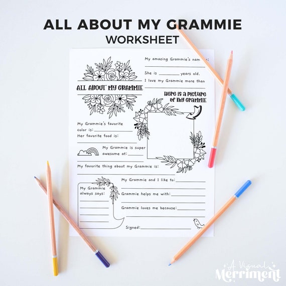 All About Grammie Mother's Day printable gift questionnaire | Fill in the blank gift, DIY kids classroom activity, INSTANT DOWNLOAD M01 Il_570xn