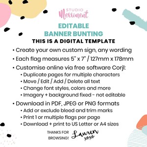 Confetti Hearts Party Banner, editable template | Custom printable sign, girl's Birthday or room decor flag bunting INSTANT DOWNLOAD H05 image 6