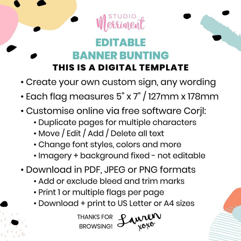 Confetti Hearts Party Banner, editable template | Custom printable sign, girl's Birthday or room decor flag bunting INSTANT DOWNLOAD H05 image 6