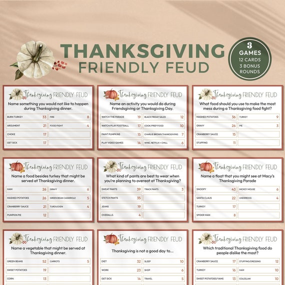 Thanksgiving Friendly Feud, Printable Party Game | Guess the popular answer, Fall family fun quiz | Group game trivia INSTANT DOWNLOAD F02 Il_570xn