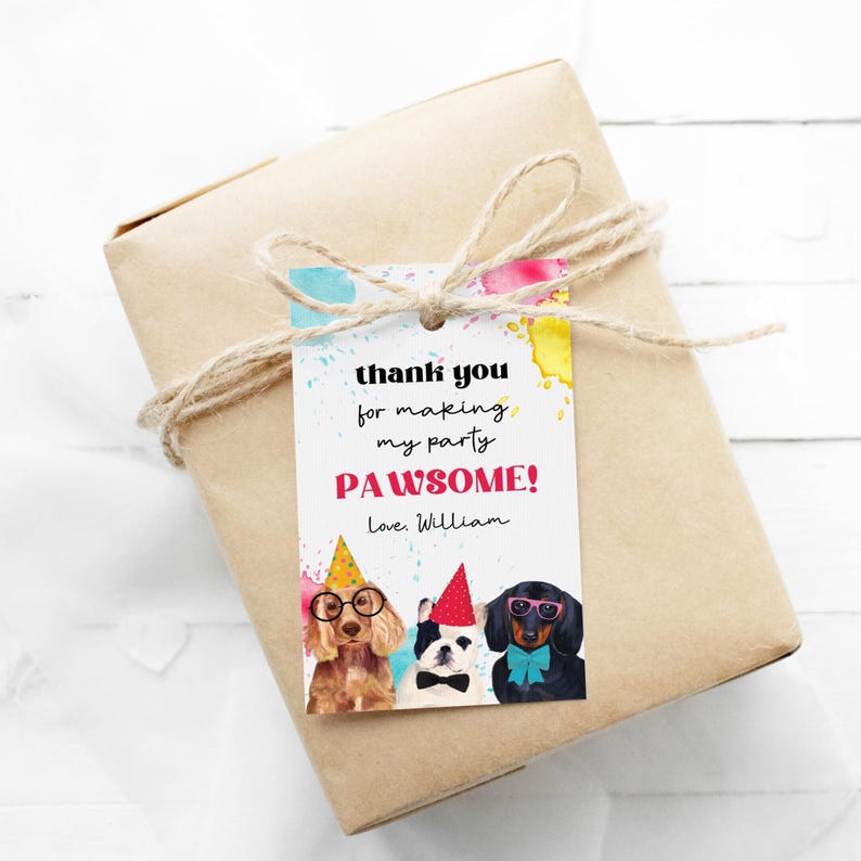 Dog Party Favor Tag, Dachshund puppy pawty printable gift tag | Editable Birthday thank you card, DIY party template, instant download D02 image 2