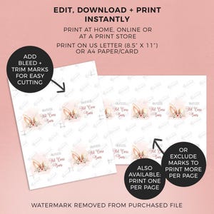 Editable Easter Food Tents, pink boho bunny ears printable labels | Spring table sign place cards, party decor template instant download E02 image 3
