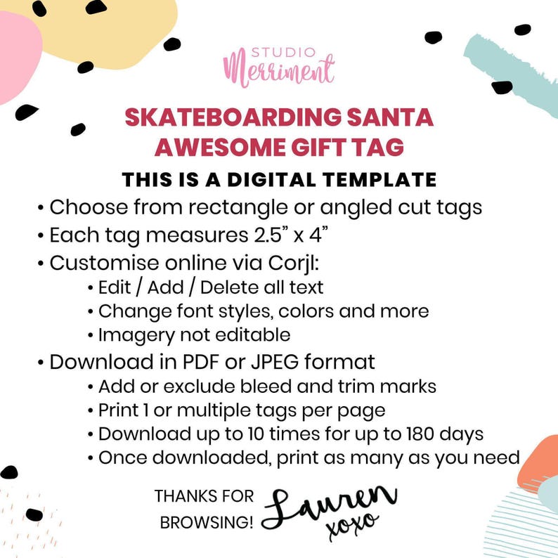 Christmas Gift Tag, Skateboarding Cool Santa editable printable | Teen friend custom thank you tag favor, instant download DIY template C05 image 4
