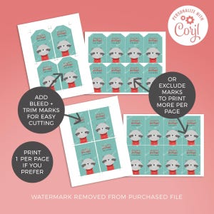 Christmas Gift Tag Printable Raccoon editable instant download | Cute animal favor school friend classmate teacher | Custom DIY template W01 image 3