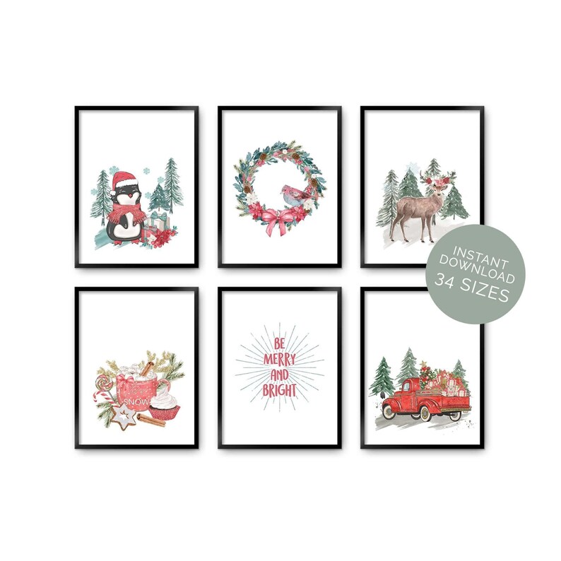 Christmas Party Invitation, Watercolor Forest Deer editable printable | Vintage farmhouse style instant download, DIY invite template C02 image 8