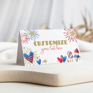 4th of July American Sweetheart Birthday printable food tents | Independence Day editable table sign place cards, DIY instant download A02 image 1