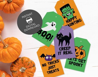 Etiqueta para dulces de Halloween, recuerdo de fiesta para Halloween / Etiqueta de regalo imprimible para truco o trato / Descarga de etiqueta de regalo de cumpleaños de Halloween