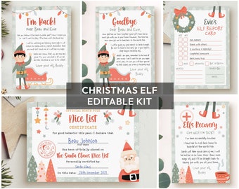 Editable Christmas Elf Kit | Christmas elf arrival + goodbye letter, report, nice list bundle | Printable template INSTANT DOWNLOAD C07