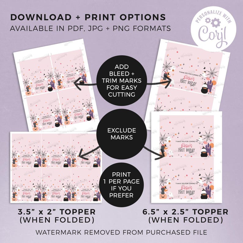 Halloween Favor Bag Topper Cards, editable printable | Pink ghost girl's Halloween Birthday party, trick or treat candy INSTANT DOWNLOAD H04 image 5