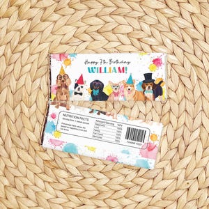 Puppy Pawty Chocolate Wrapper editable printable | Dog Birthday party treat, candy wrapper favor | DIY template decor INSTANT DOWNLOAD D02 afbeelding 2