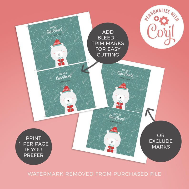 Christmas Chocolate Wrapper Bear cute animal instant download candy favor | Friend classmate custom thank you gift editable printable W01 image 3