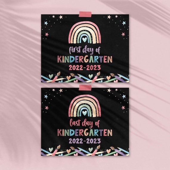 First Day + Last Day of Kindergarten 2022-2023 printable chalk sign | Rainbow start + end of school classroom bundle INSTANT DOWNLOAD R05 Il_570xn