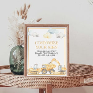 Editable Construction Birthday Party Welcome Sign Custom printable table decor, dozer, digger, dump truck food poster instant download C03 image 2