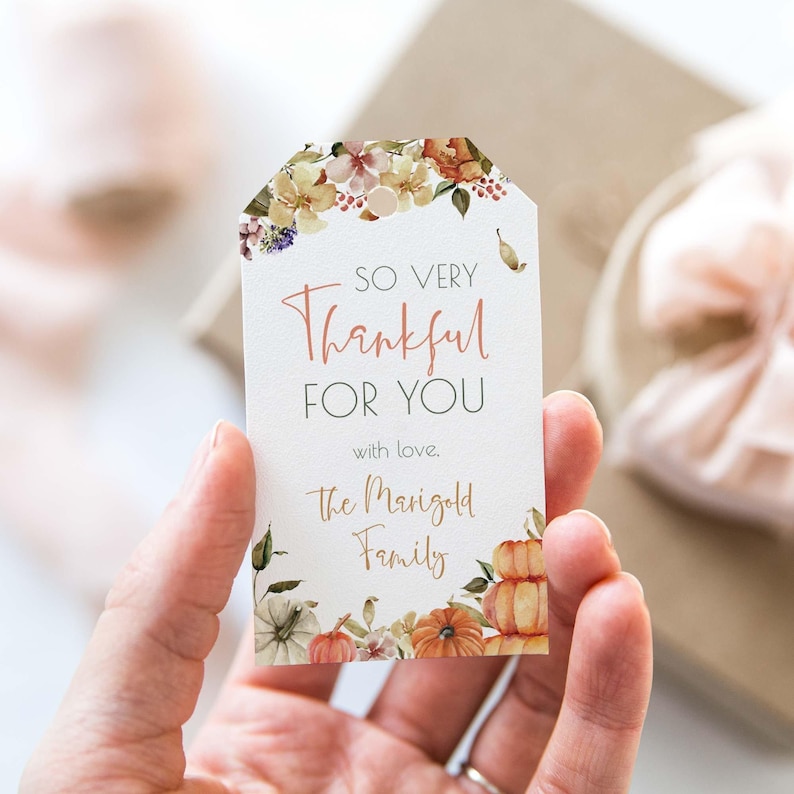 Thankful for You Favor Tag, Thanksgiving editable printable | Farmhouse Fall printable thank you gift tag, DIY template Instant Download F02 Bild 1